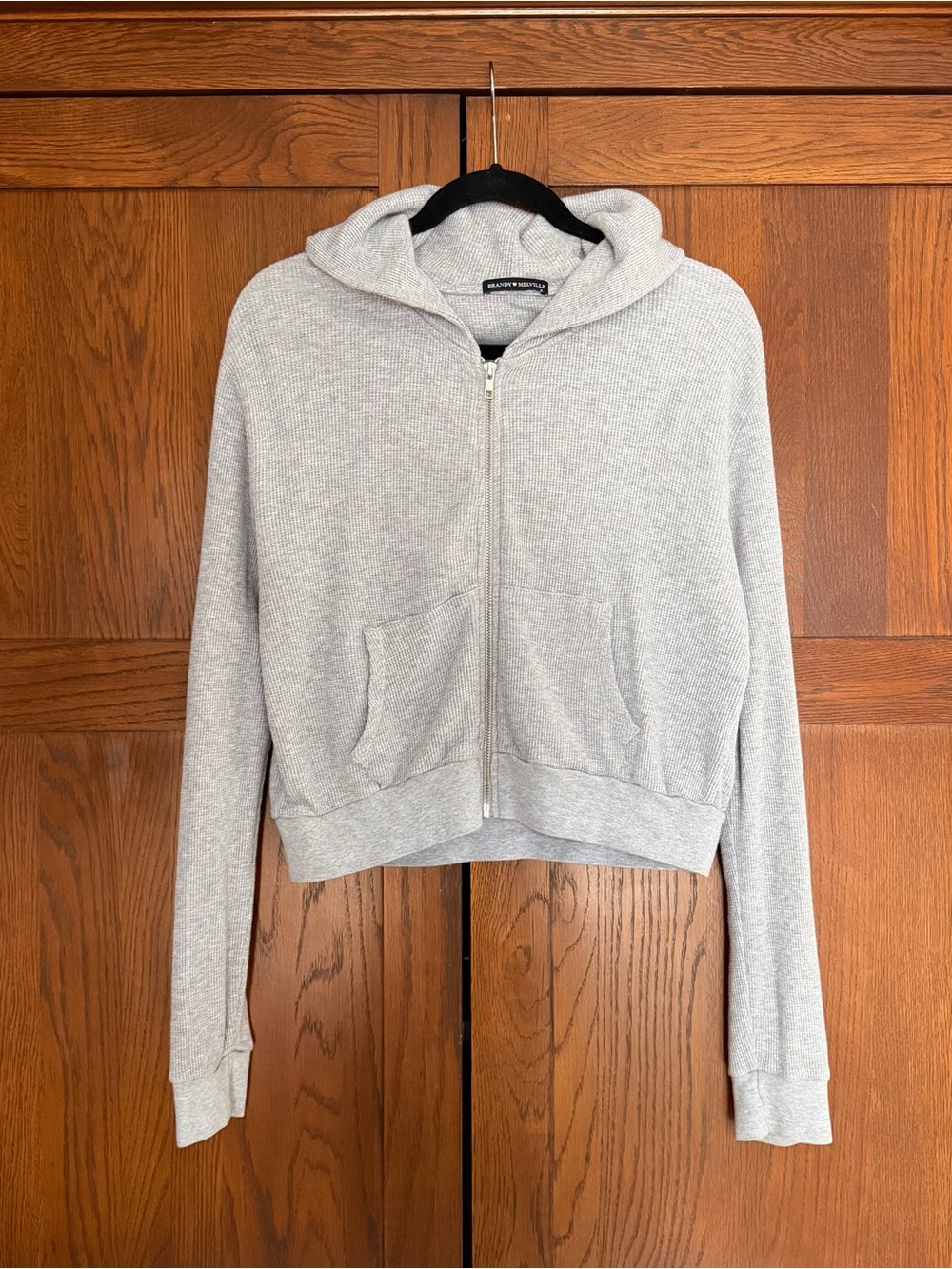 Brandy Melville Gray Thermal Zip Up Hoodie Waffle Knit